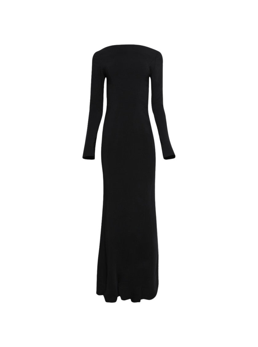 Mugler Backless Buckled Crepe Gown Black