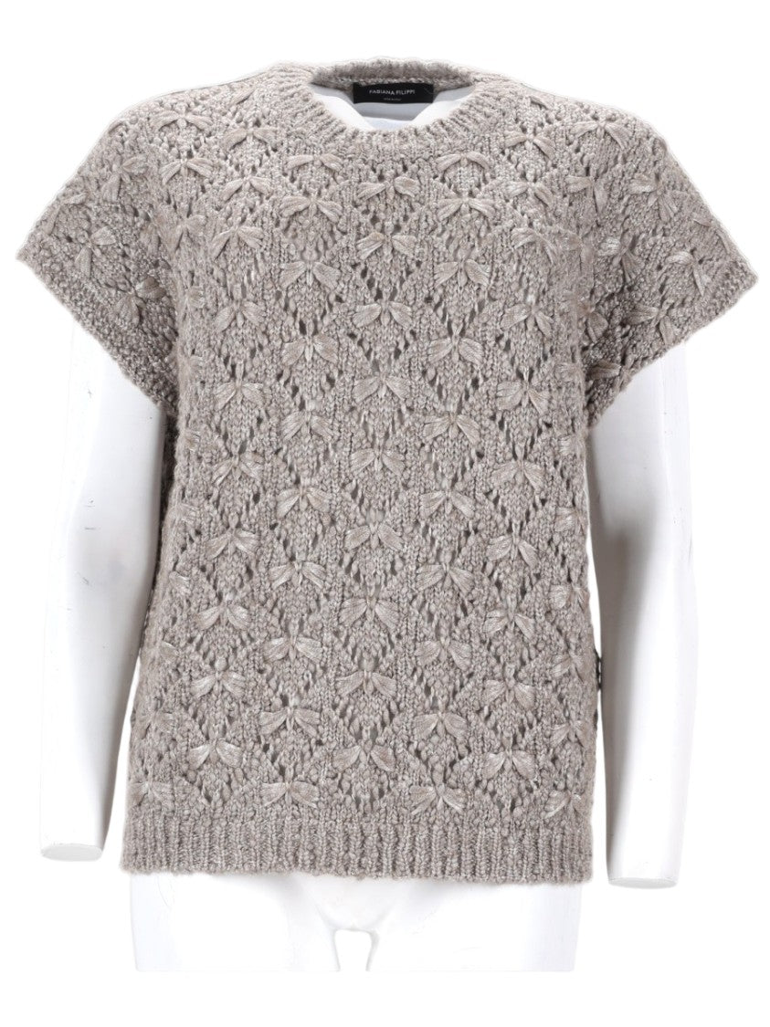 Fabiana Filippi Intricate Lace-Knit Sweater In Airy Grey