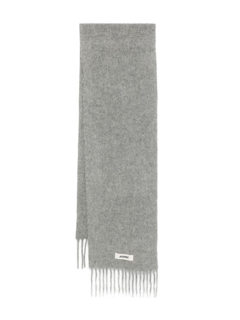Jacquemus Grey Fringed Brushed Texture Rectangular Scarf