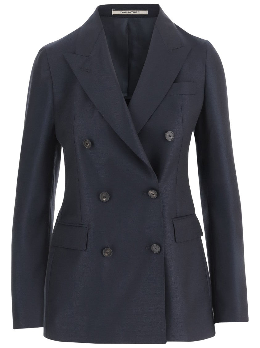 Tagliatore Double-Breasted Wool Jacket With Peaked Lapels