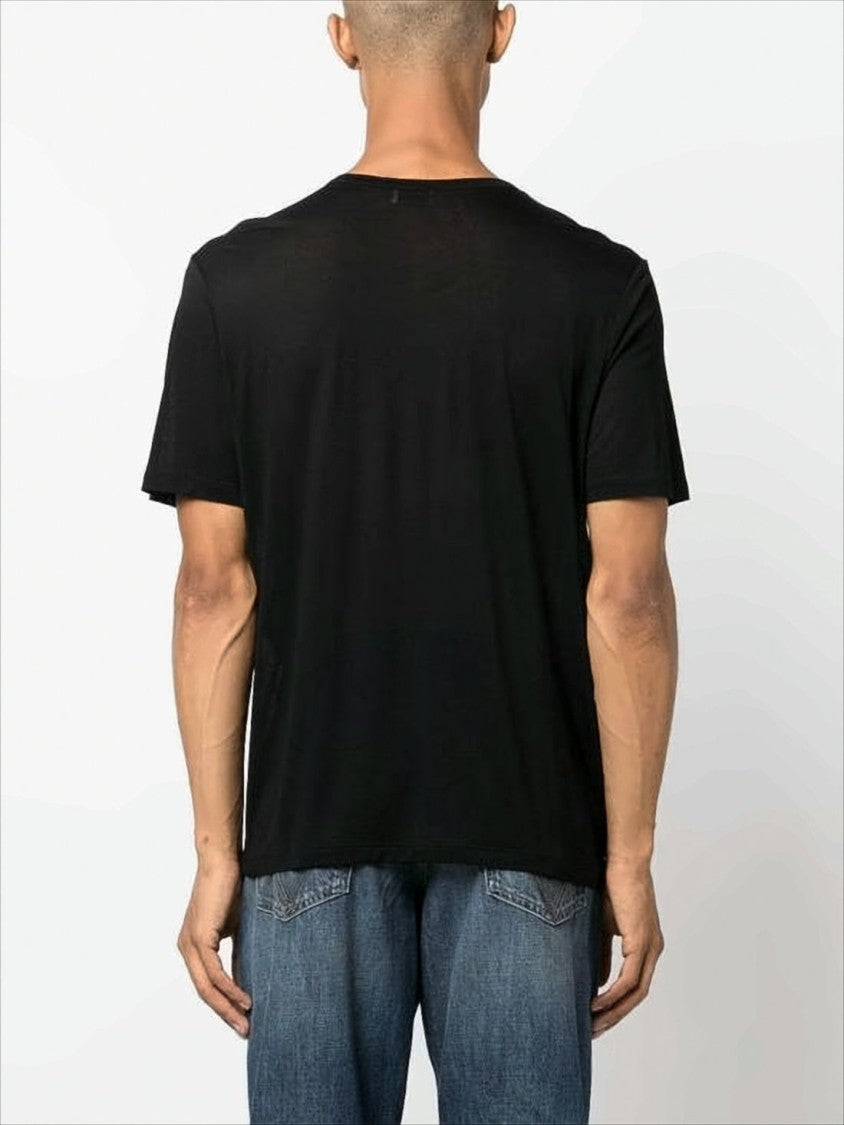 Saint Laurent Short-Sleeved Black Rayon T-Shirt With Tonal Branding