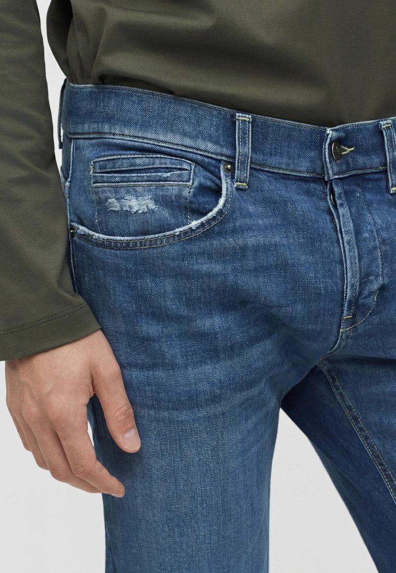 Dondup Classic Slim-Fit Medium Blue Distressed Jeans