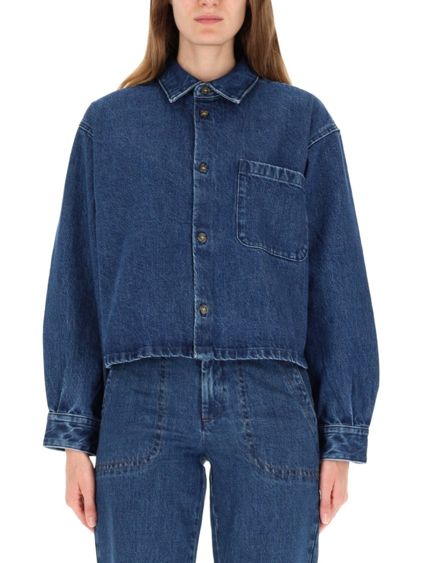 A.P.C. Cropped Denim Shirt With Classic Collar