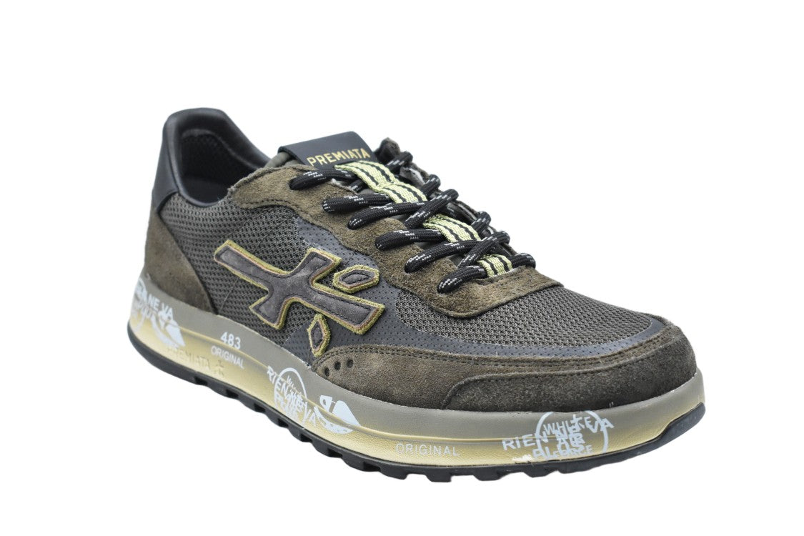 Premiata Olive Green Suede And Mesh Low-Top Sneakers