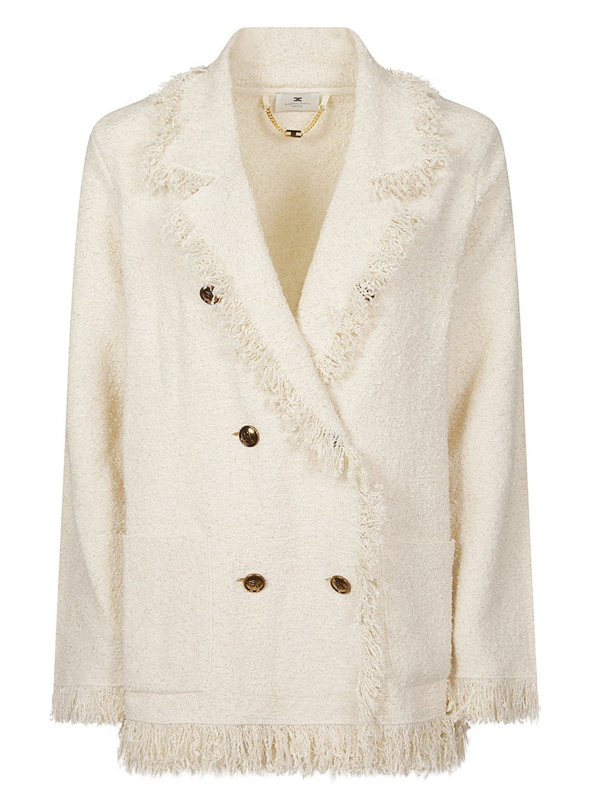 Elisabetta Franchi Long Sleeve Fringed Edges Cotton Jacket