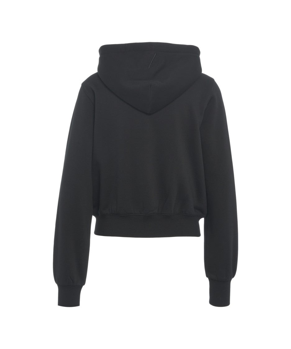 Thom Krom Cropped Black Hoodie With Adjustable Drawstring
