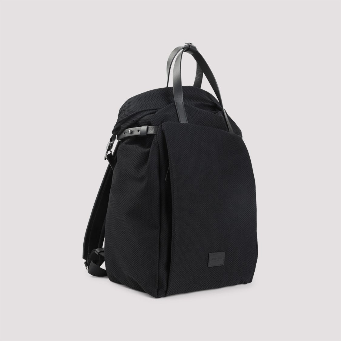 Giorgio Armani Structured Black Bucket Bag With Textured Fabric And Leather Accents