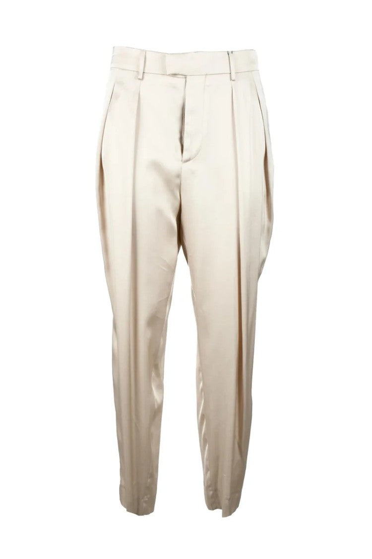 Berwich Cropped Beige Trousers With Fluid Drape And Tailored Silhouette