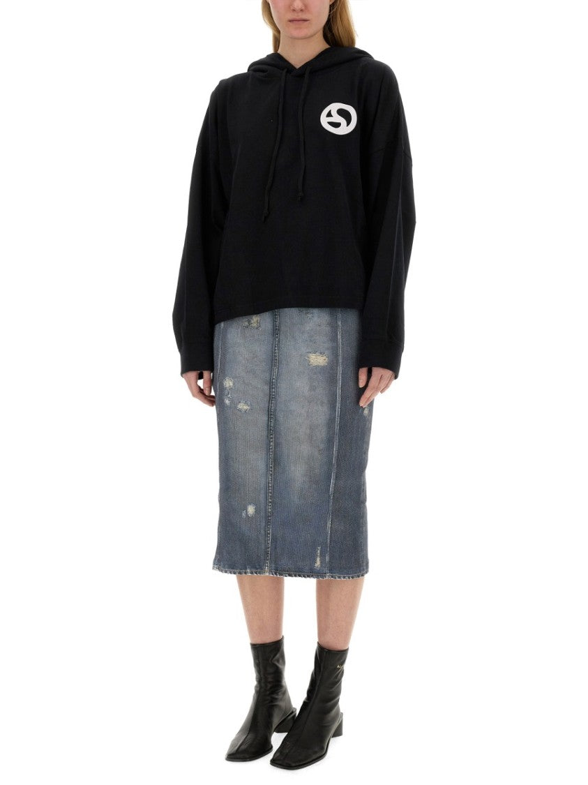 Acne Studios Cropped Boxy Hoodie With Drawstring And Graphic Accent