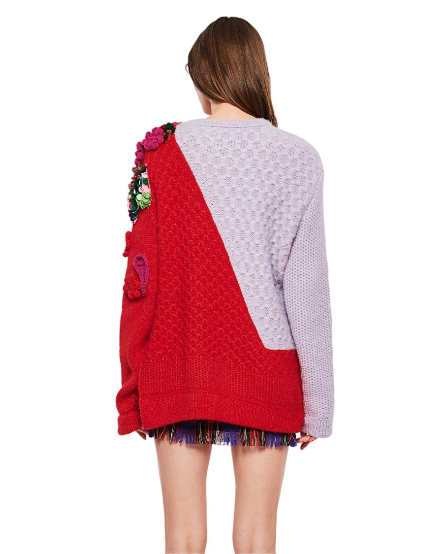 Roberta Einer Textured Knit Dress With Sequined Floral Accents