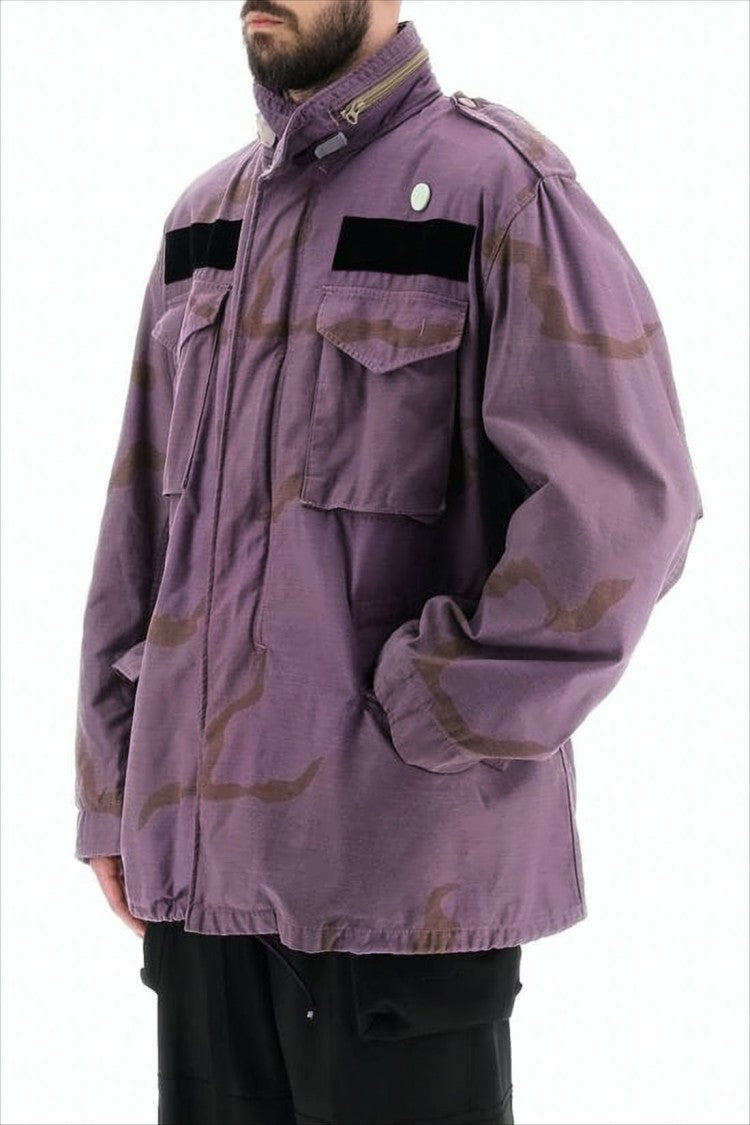 Oamc High-Collar Purple Utility Jacket With Buckle Detail