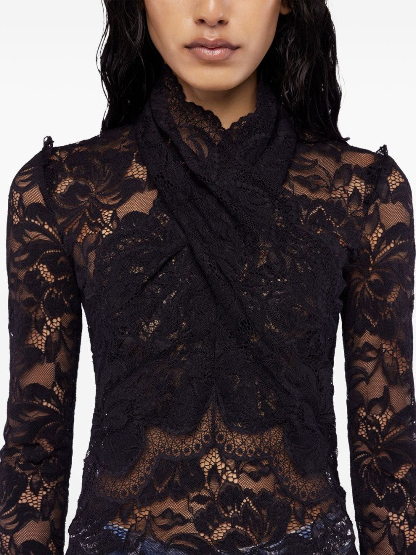 Rabanne Intricate Floral Lace Long-Sleeve Top