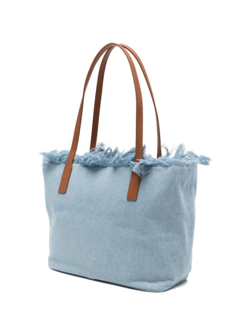Mc2 Saint Barth Frayed-Edge Denim-Look Tote Bag With Leather Handles