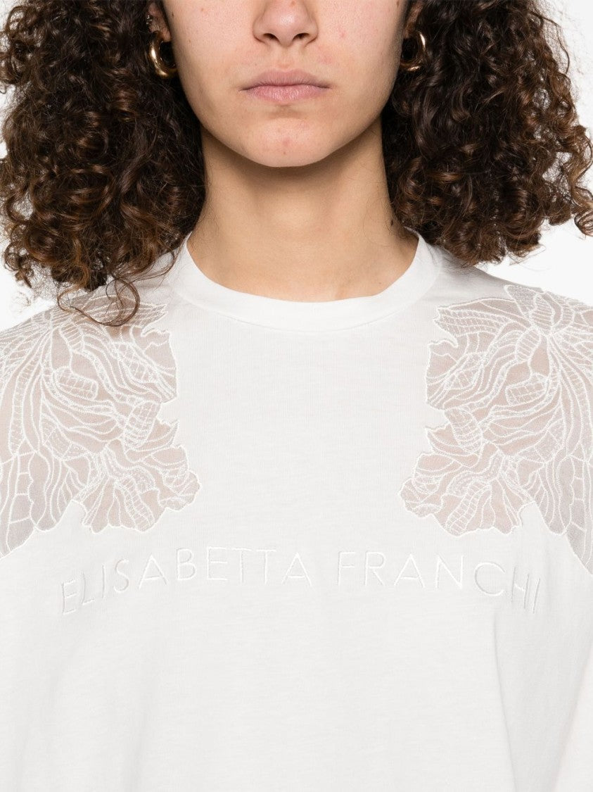 Elisabetta Franchi Cropped T-Shirt With Floral Embroidery