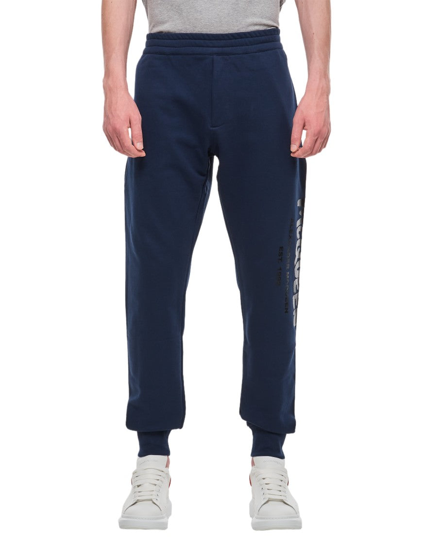 Alexander Mcqueen Deep Blue Cotton Jogging Pants With Drawstring Waistband