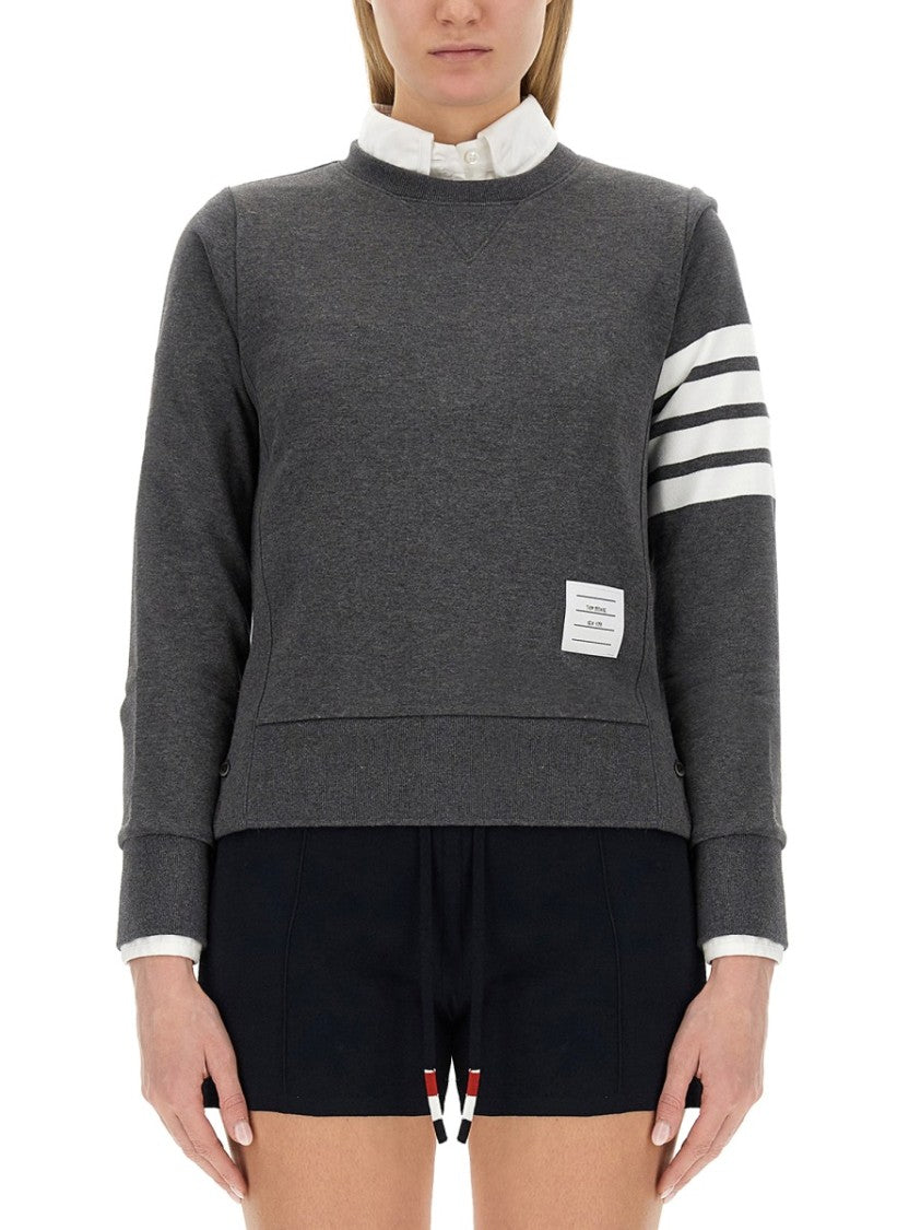 Thom Browne Grey Cotton Sweatshirt With Striped Detail