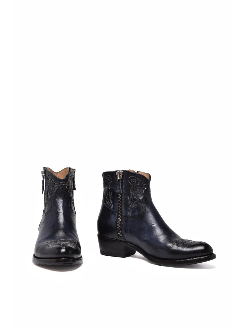 Damy Blue Leather Texan Ankle Boots