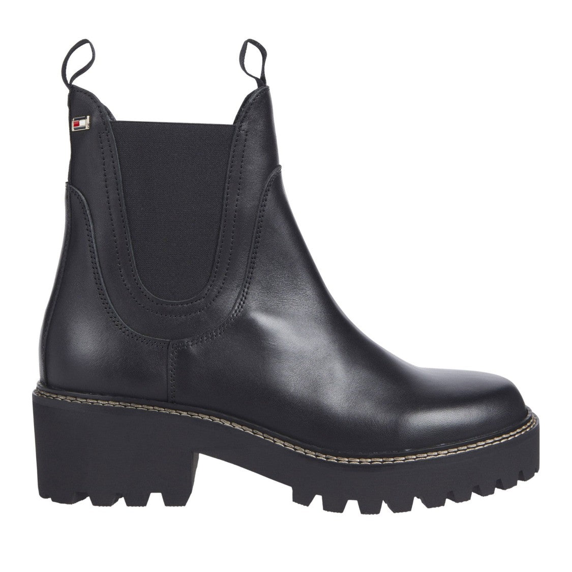 Tommy Hilfiger Black Sleek Chunky Lug Sole Leather Chelsea Boots