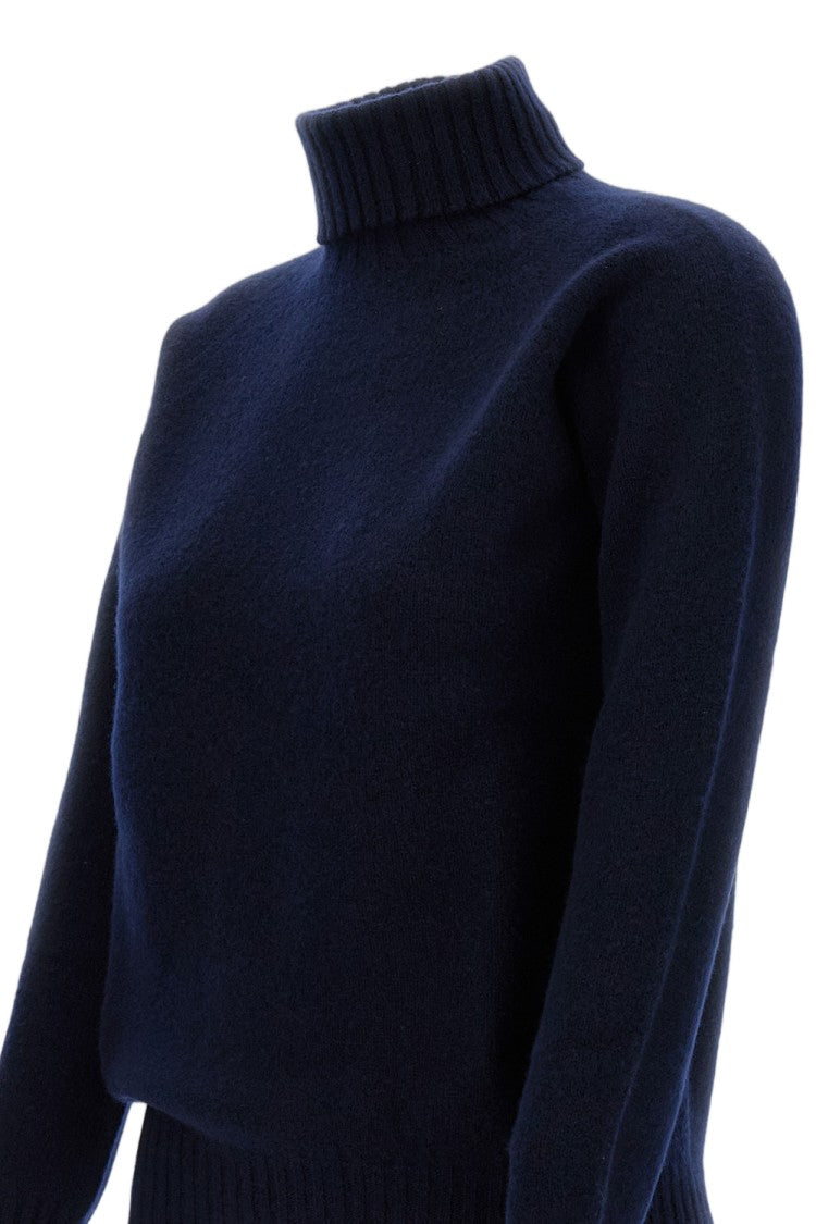 Drumohr Flat-Knit Wool Turtleneck Sweater With Ribbed Details