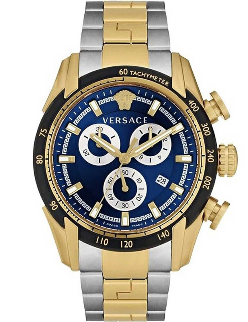 Versace Greca Logo 38Mm Women's Analog Watch With Blue Leather Strap