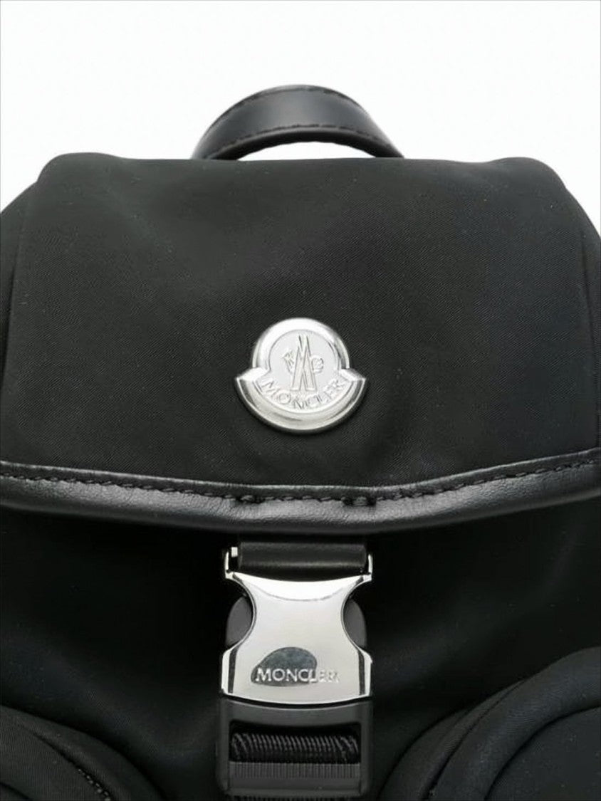Moncler Compact Black Backpack With Metallic Buckle