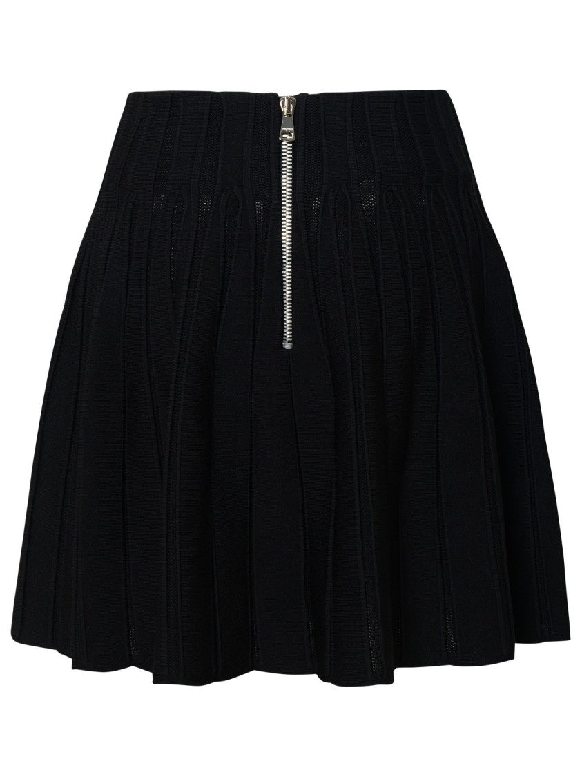 Balmain Ribbed Knit Short Flare Skirt