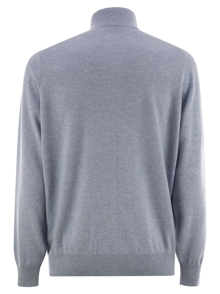 Brunello Cucinelli High-Necked Cashmere Cardigan With Zip
