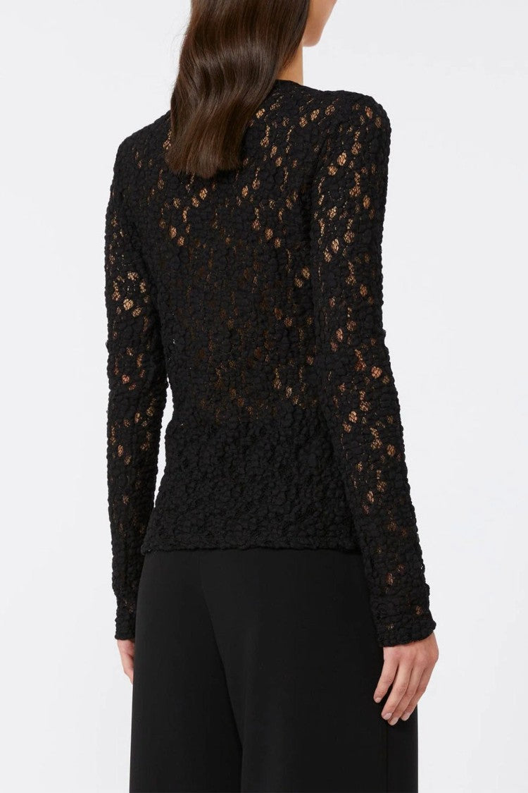 Max Mara Long-Sleeve Fitted Top With Delicate Lace Detail