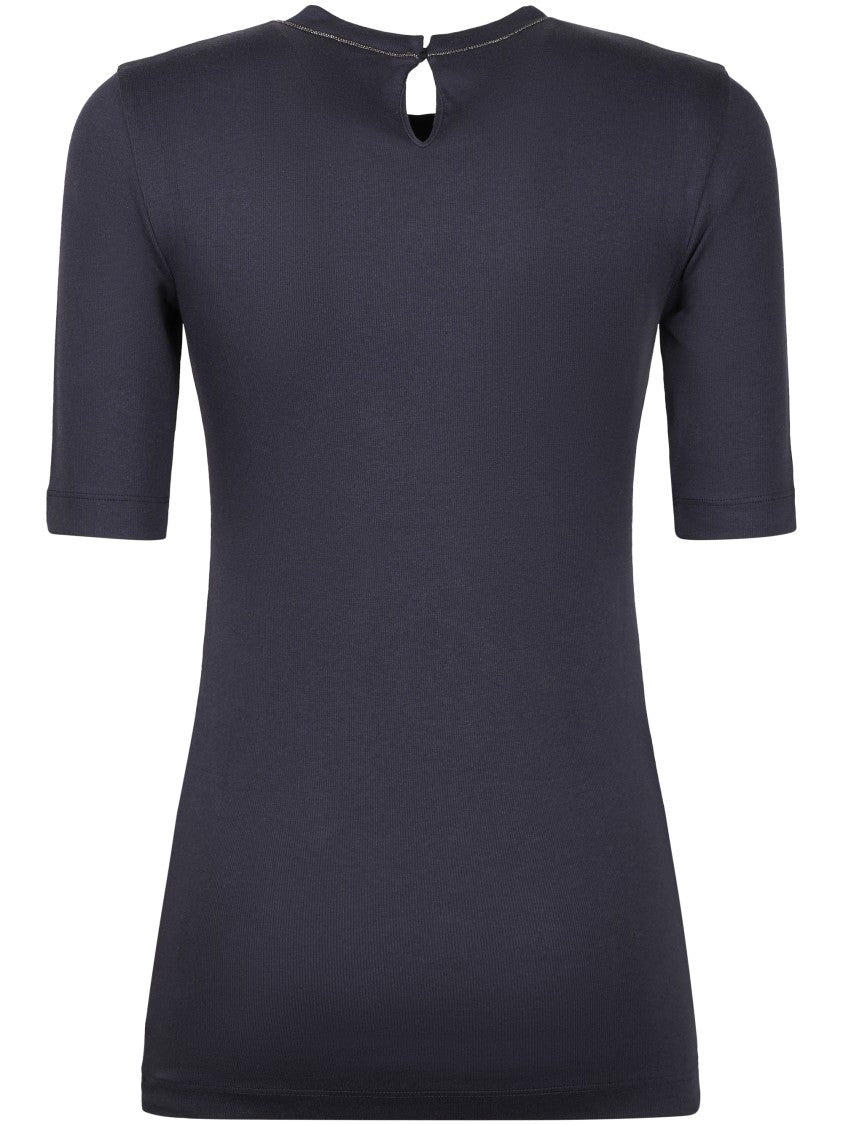 Brunello Cucinelli Fitted Black T-Shirt With Keyhole Back Closure