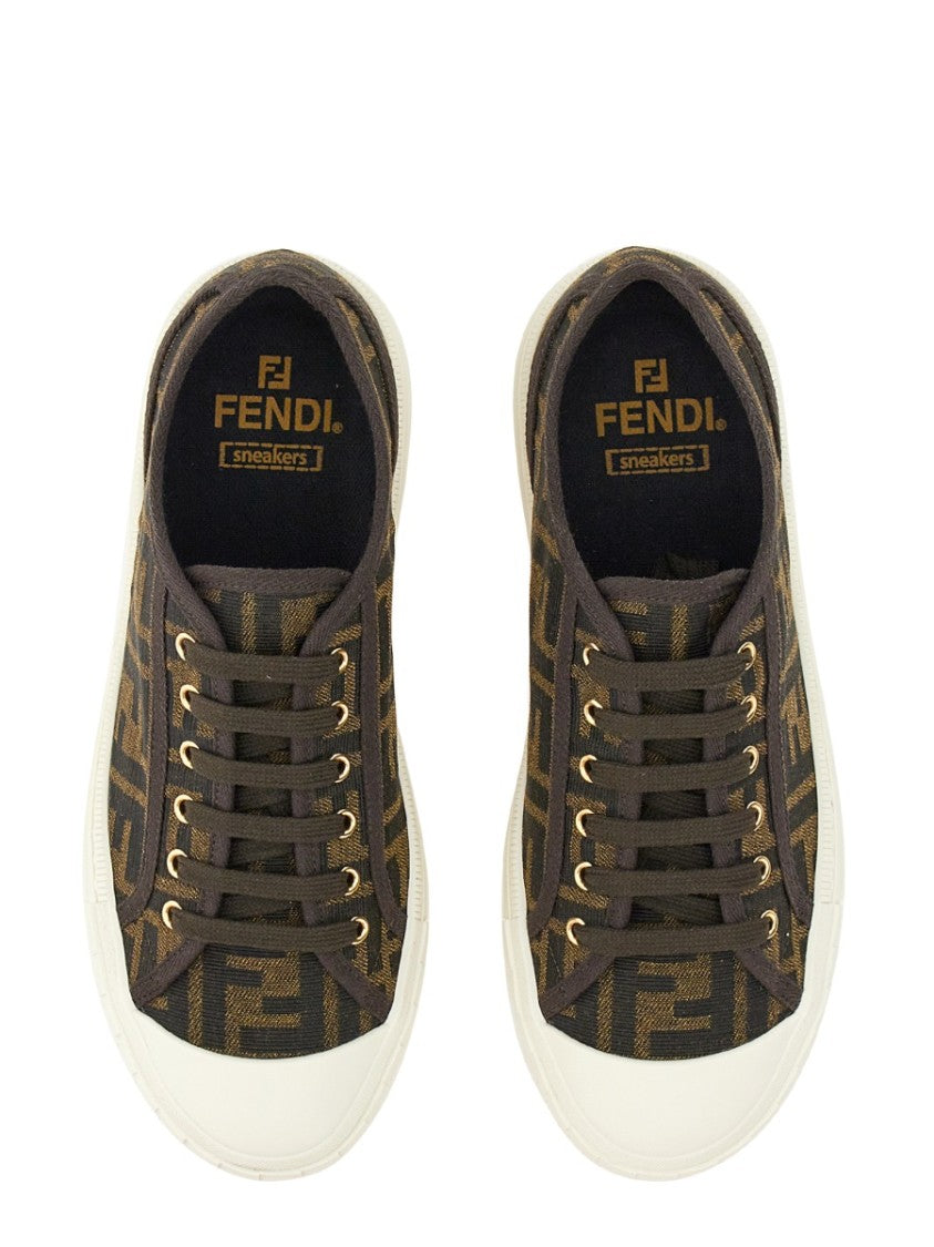 Fendi Low-Top Sneakers With Monogram Pattern And Gold-Tone Accents