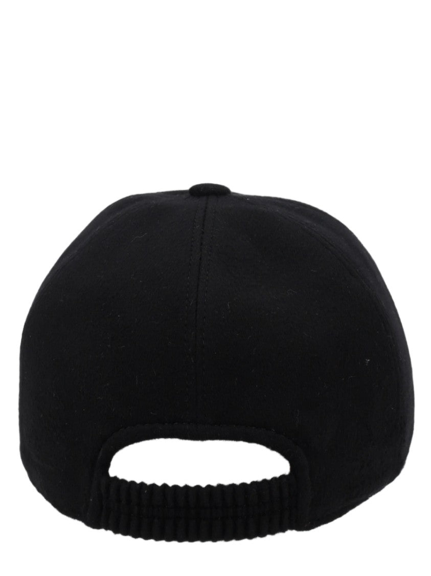 Zegna Black Cashmere Curved Brim Cap