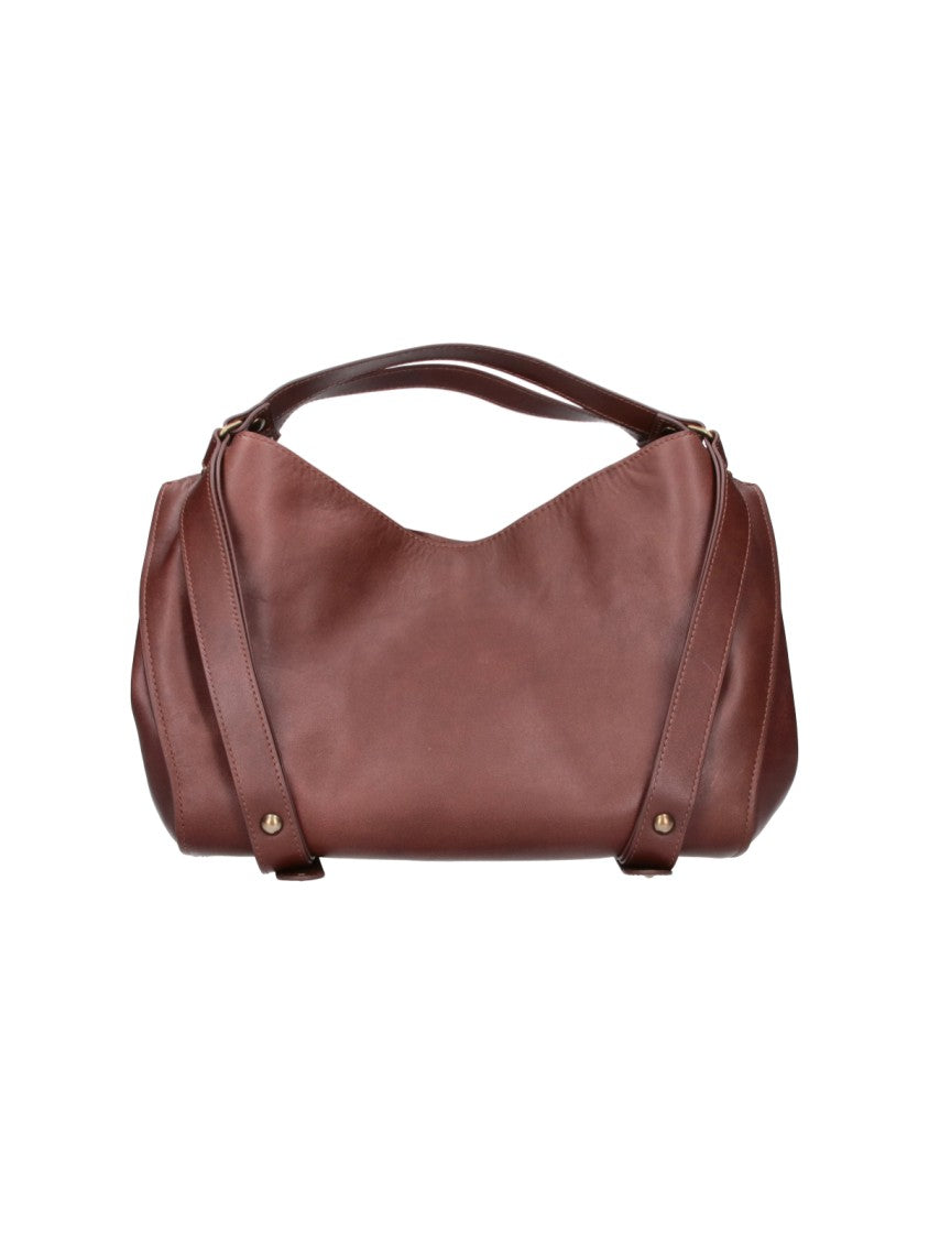 Diesel Medium Brown Leather D-One Handbag With Gold Hardware