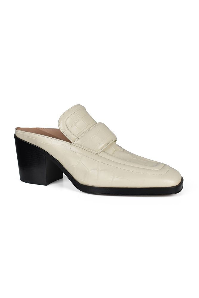 Bottega Veneta Off-White Crocodile Effect Leather Mules