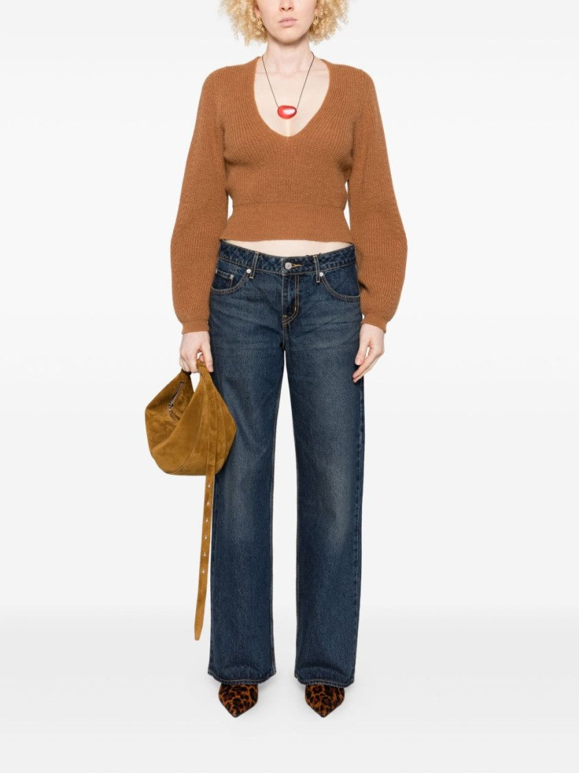 Twin-Set Cropped Sweater With Deep V-Neckline And Ribbed Texture