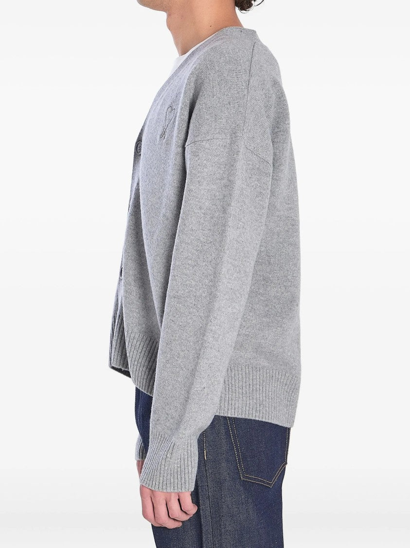Ami Embroidered-Logo Button Cardigan