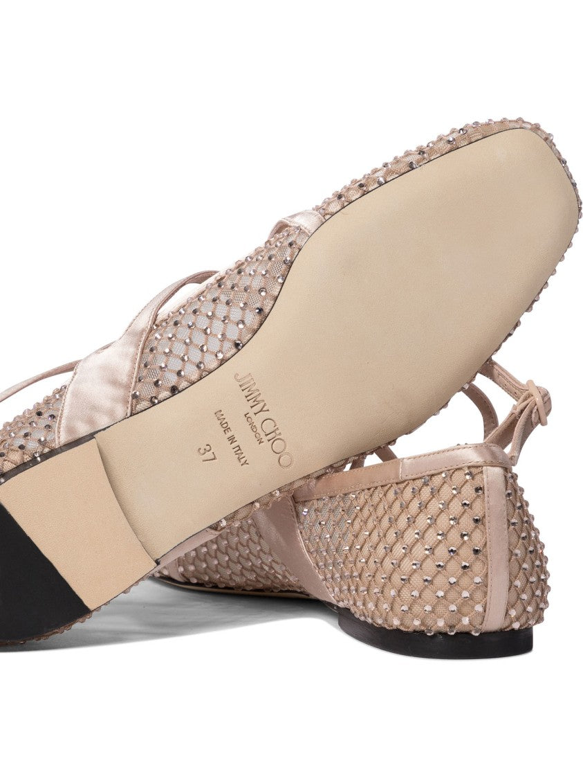 Jimmy Choo Pointed Toe Ballerinas With Crisscross Straps
