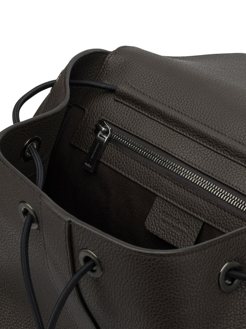 Ferragamo Double Pocket Leather Backpack With Flap Top