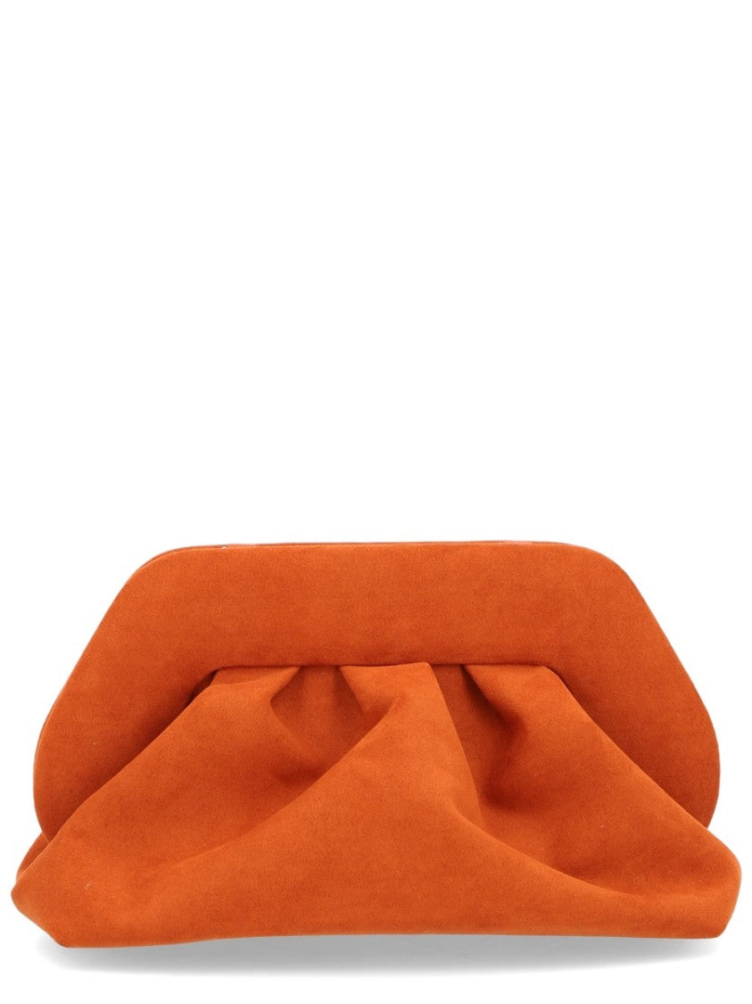 Themoirè Orange Ruched Angular Frame Clutch