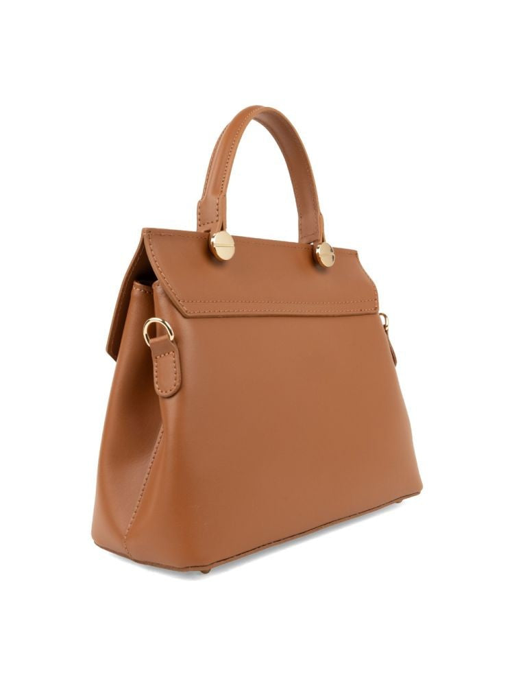 Adrianna Feretti Brown Structured Leather Clasp Tote Bag