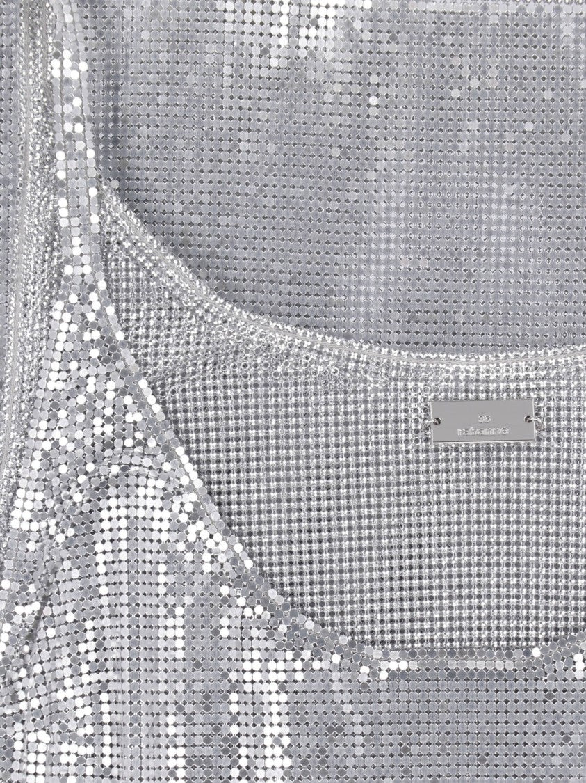 Rabanne Silver Metallic Knit Mini Dress With Minimalist Design