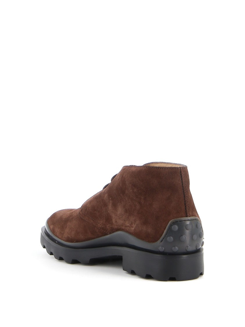Tod's Ankle-High Lace-Up Shoes In Rich Brown Suede