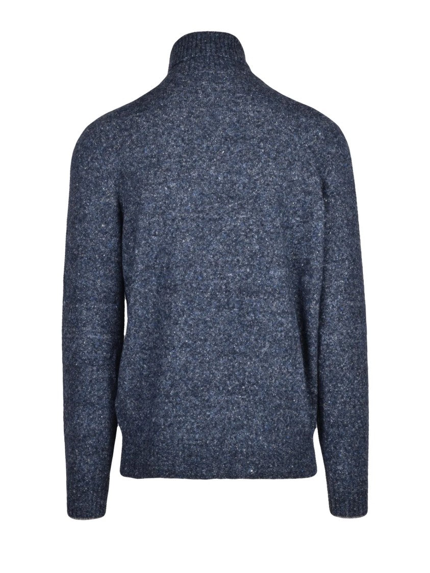 Brunello Cucinelli Blue High Neck Alpaca-Blend Sweater