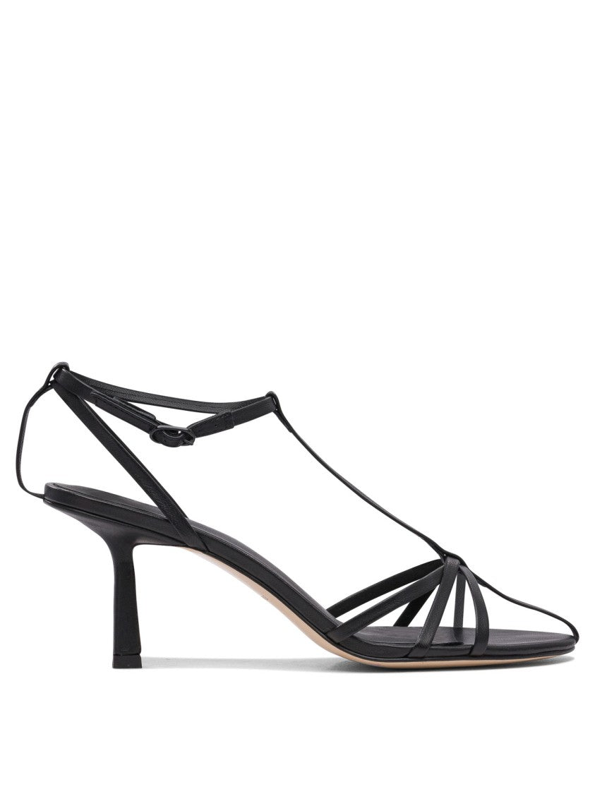 Studio Amelia Leather T-Bar Sandals With Elegant Heel