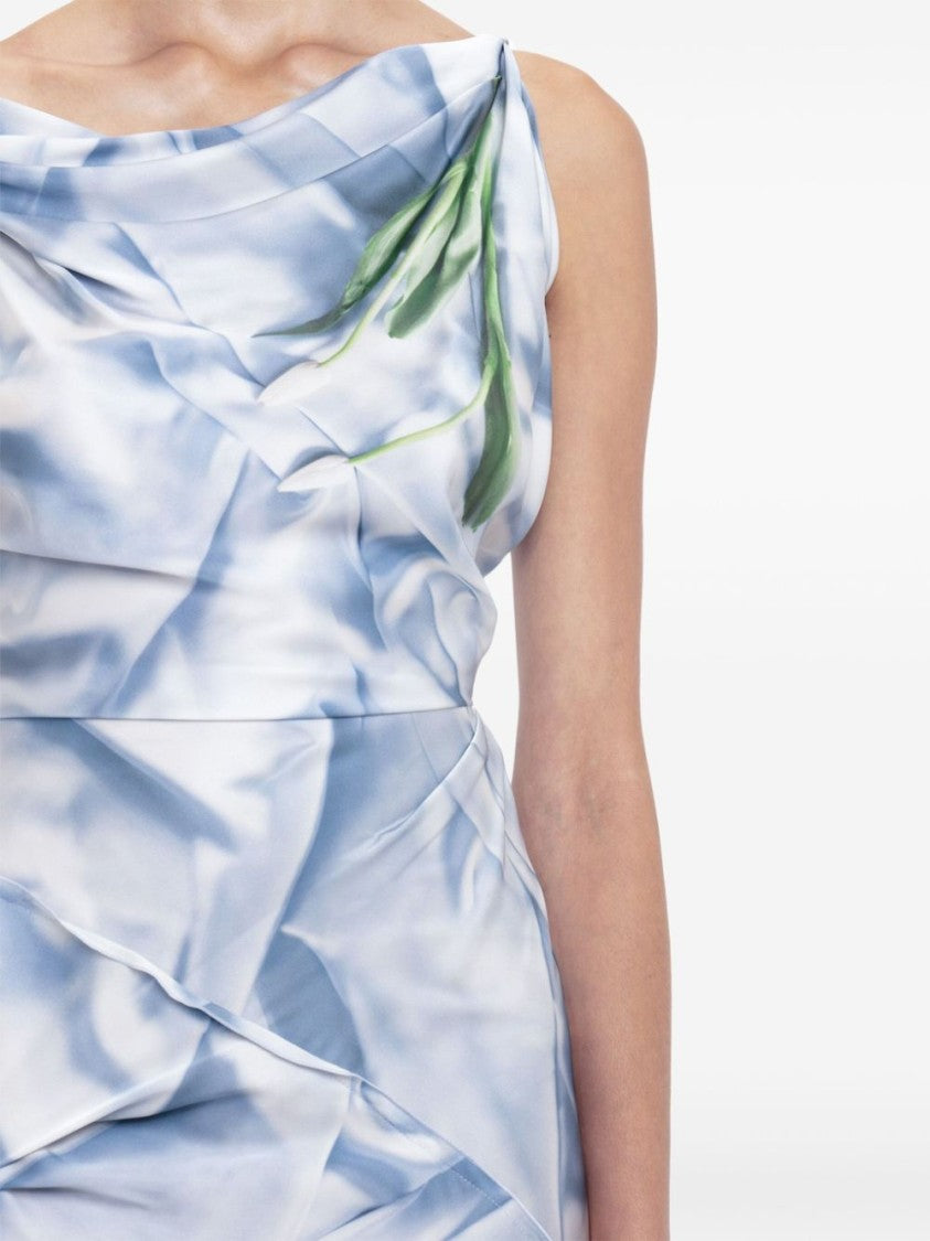 Victoria Beckham Asymmetrical Blue Evening Dress With Draped Neckline