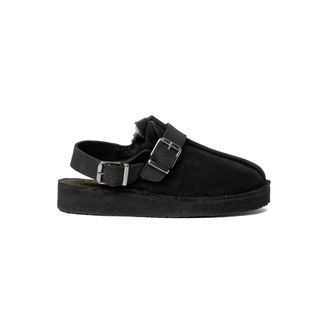 Clarks Pitch-Black Suede Mule  With Faux-Shearling Lining