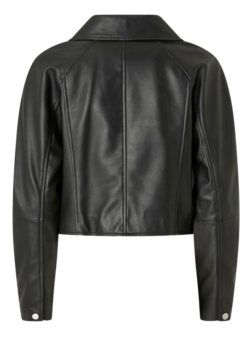 Pinko Cropped Biker Jacket In Smooth Nappa Leather