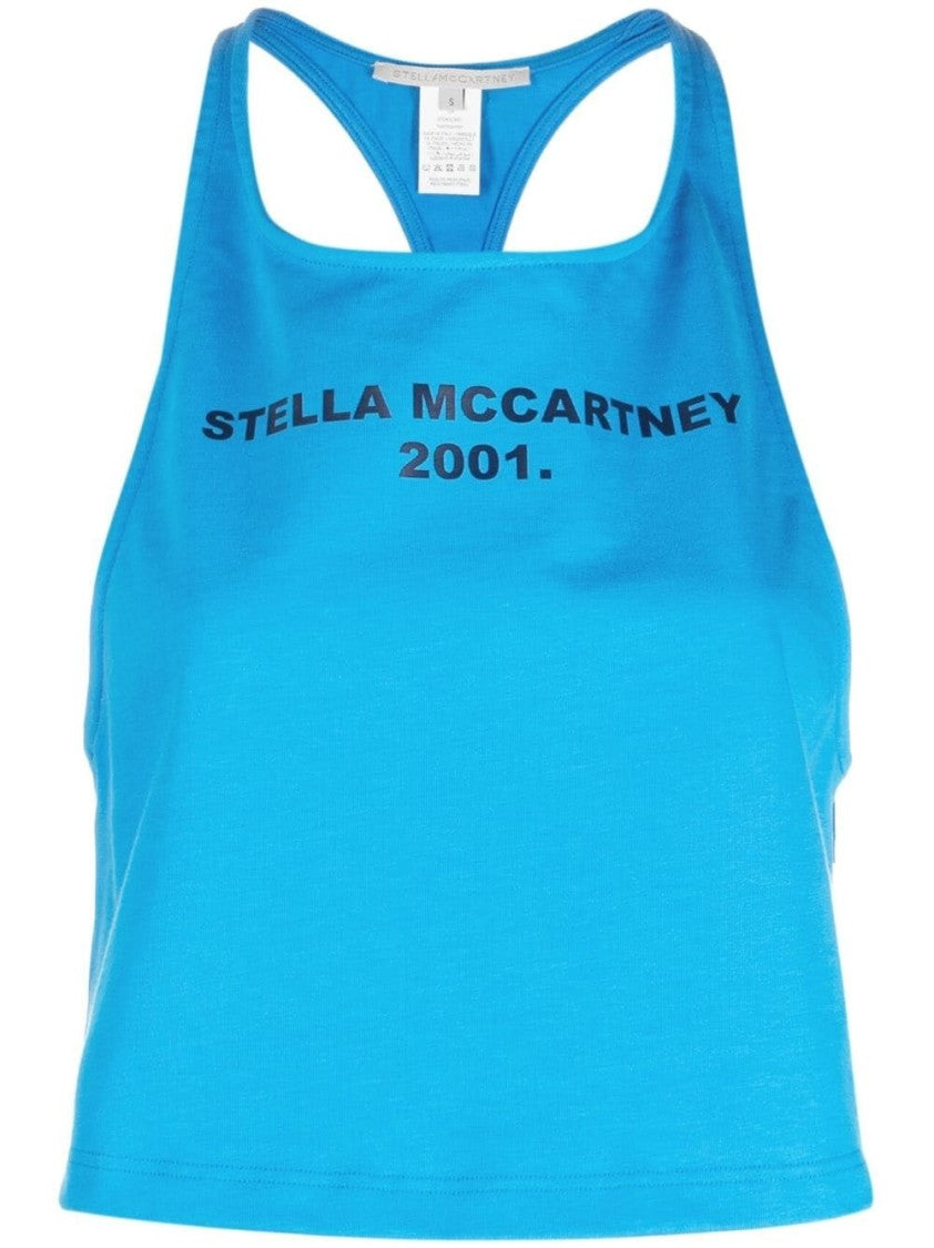 Stella Mccartney Sleeveless Racerback Blouse In Blue Cotton