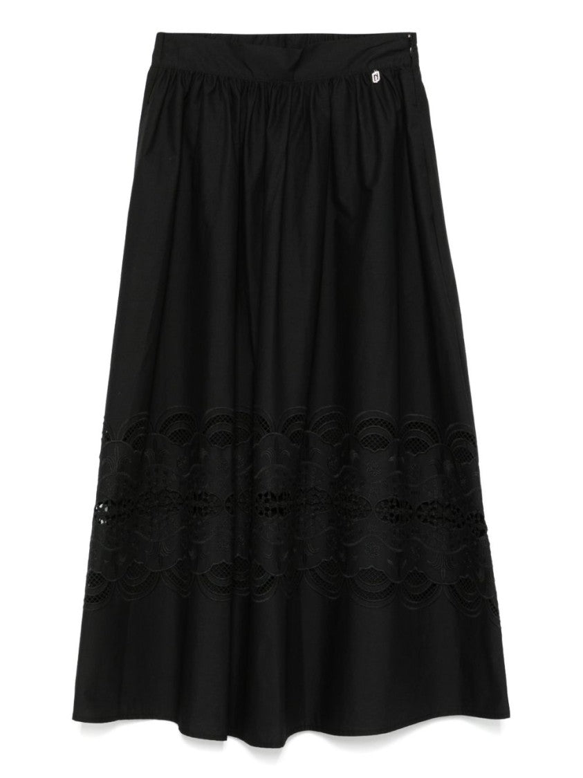 Liu Jo Flowing Black Cotton Skirt With Hem Detailing