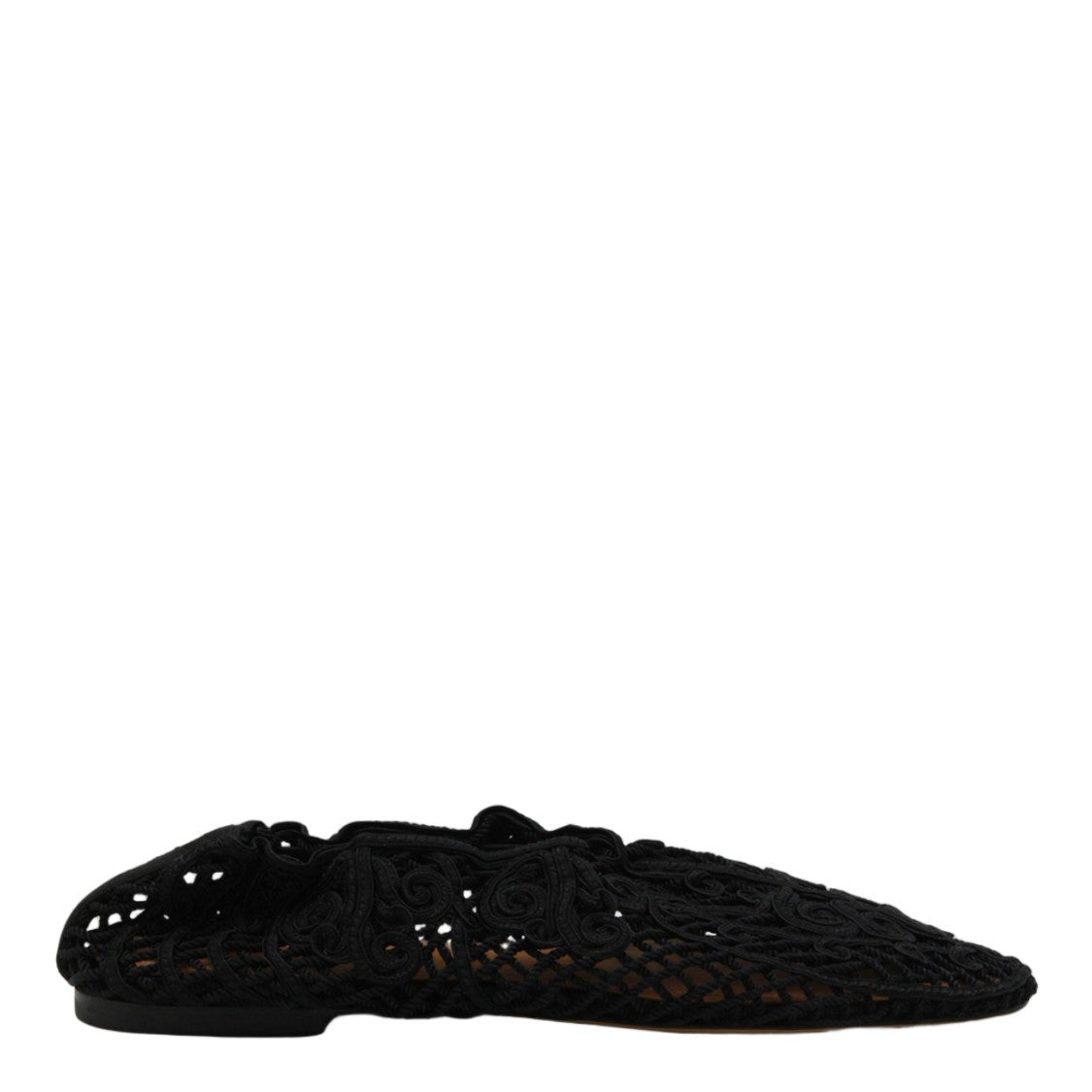 Odissi Intricate Black Lace Flats With Elastic Back Strap