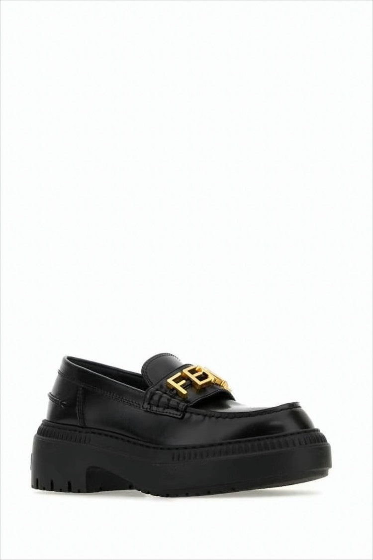 Fendi Rubber-Soled Black Calf Leather Loafers
